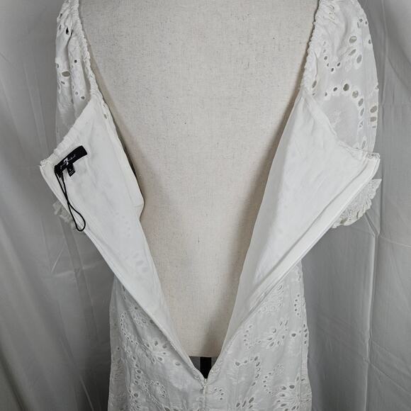 For All Mankind Dress Women Large White Eyelet Cotton Puff Sleeve Midi Cottage - Picture 6 of 11